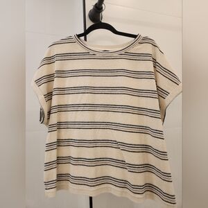 Striped Cream and Black Terry Cloth Women's Top Sz XL
